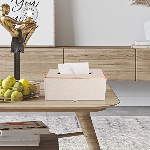 RHCSZ Fashion Leather Tissue Box Holder,Rectangular Tissue Box Cover for Bathroom Dresser Night Stand,Napkin Box Drawer Paper Dispenser,Home Office car Tissue Holder with Magnetic Bottom (Beige)