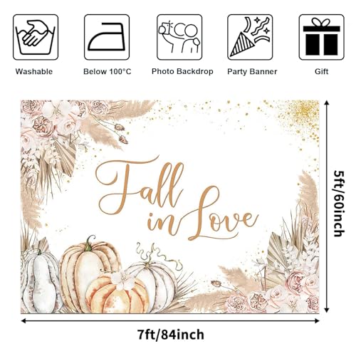 Avezano Pampas Grass Fall in Love Backdrop for Bridal Shower Pumpkin Wedding Shower Decorations Photography Background Blush Pink Flowers Autumn Fall in Love Party Photoshoot Backdrops (7x5ft)