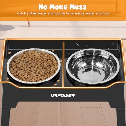 URPOWER Elevated Dog Bowls Mess Proof Raised Dog Bowl 4 Height Adjustable Dog Bowl Stand with 2 Stainless Steel Dog Food and Water Bowl Non-Slip Dog Bowl Set for Small Medium Large Dogs & Pets