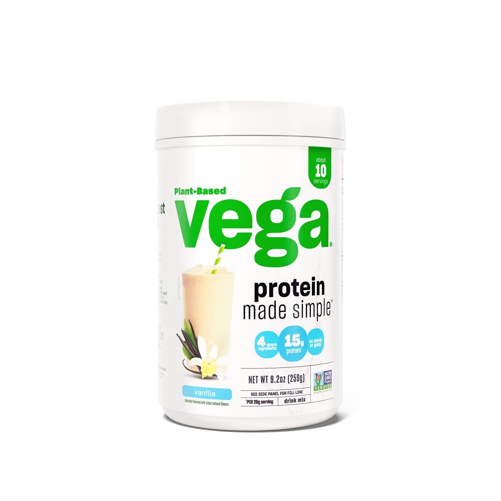 Vega Protein Made Simple Protein Powder, Vanilla - Stevia Free, Vegan, Plant Based, Healthy, Gluten Free, Pea Protein for Women and Men, 9.2 oz (Packaging May Vary)