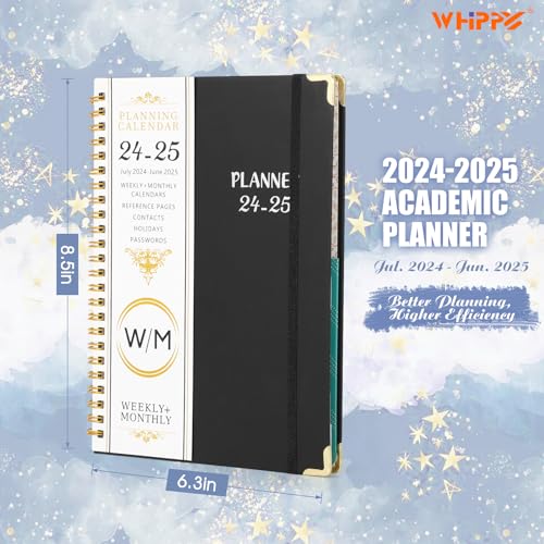 2024-2025 Academic Planner - July 2024 - June 2025, 6.3" x 8.5", School Planner 2024-2025 Weekly Monthly Planner with Tabs, Hardcover, Thick Paper, A5 Agenda Calendar Organizer, Black