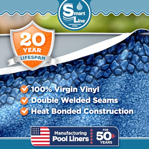 Smartline 33 ft Round Swimming Pool Liner | Boulder Swirl | Overlap Style | 48-52 Inch Wall Height | 25 Gauge Vinyl | for Steel Sided Above Ground Pools | Gasket Kit Included