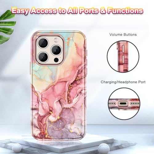 Btscase for iPhone 15 Plus Case 6.7 inch (2023), Marble Pattern 3 in 1 Heavy Duty Full Body Shockproof Hard PC+Soft Silicone Drop Protective Women Girls Cover for iPhone 15 Plus, Blue Gray