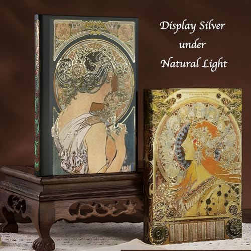 ipoul Fancy Notebook for Women, Gilded Journal Hardcover, 256 Full Color Pages, 5x7 Small Beautiful Journal, Alphonse Mucha Night's Rest, Art Gift for Her Personal Journal.