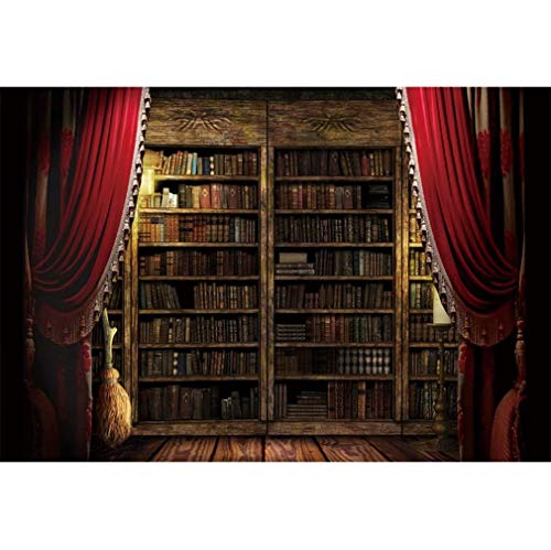 Library Background Red Drawing Ancient Library with Red Curtain Background 5x3ft Classical Study Book