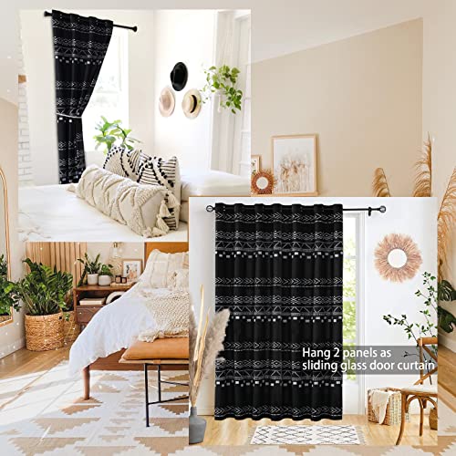 Door Curtains for Doorway Privacy,80 Inch Length Semi Blackout Insulated Thermal Room Divider Cover/Blinds,Decorative Tribal Modern Boho Closet Curtain for Bedroom Living Hallway Bathroom,Black White