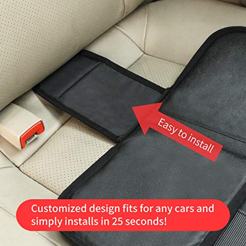 Kaiphy Car Seat Protector - Seat Protection Mat - Thick Padding - Durable, Waterproof Fabric, Leather Reinforced Corners & 3 Pockets for Handy Storage (2 Pack) Black