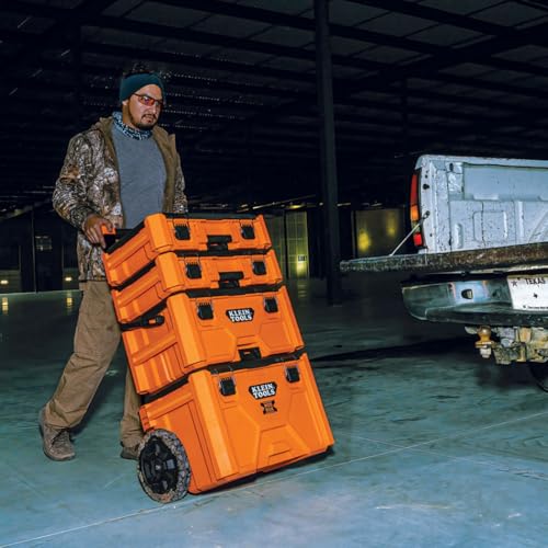 Klein Tools 54802MB MODbox Rolling Tool Box, Heavy Duty Portable Tool Organizer with Side Mounting, 10-Inch Rubber Wheels, Removable Handle, Deep Stackable Set