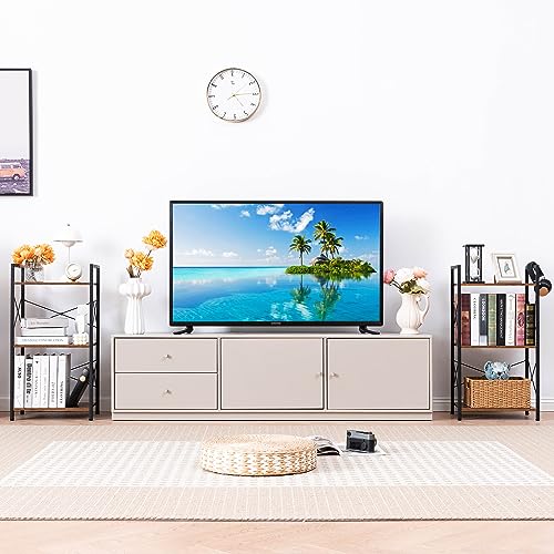 HCHQHS Bookshelf, 3-Tier Industrial Bookcase, White Open Book Shelf, Freestanding Horizontal Bookshelves with Metal Frame