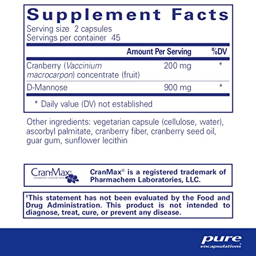 Pure Encapsulations Cranberry D-Mannose - Supports Urinary Tract Health* - with Cranberry Fruit Solids - Vegan & Non-GMO Dietary Supplement - 90 Capsules