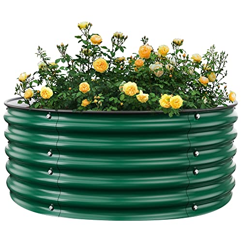 Nossta Round Raised Garden Beds, 42''x42''x17''Outdoor Galvanized Garden Planter Box for Vegetable Fruits Flower Herb (Deep Green)