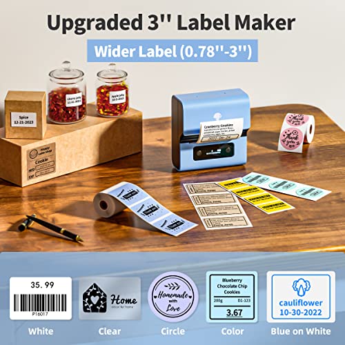 Phomemo Label Makers- M221 Brcode Label Printer 3 Inch Bluetooth Label Maker Machine for Barcode, Address, Logo, Mailing, Stickers, Small Business, Home, Office, Blue