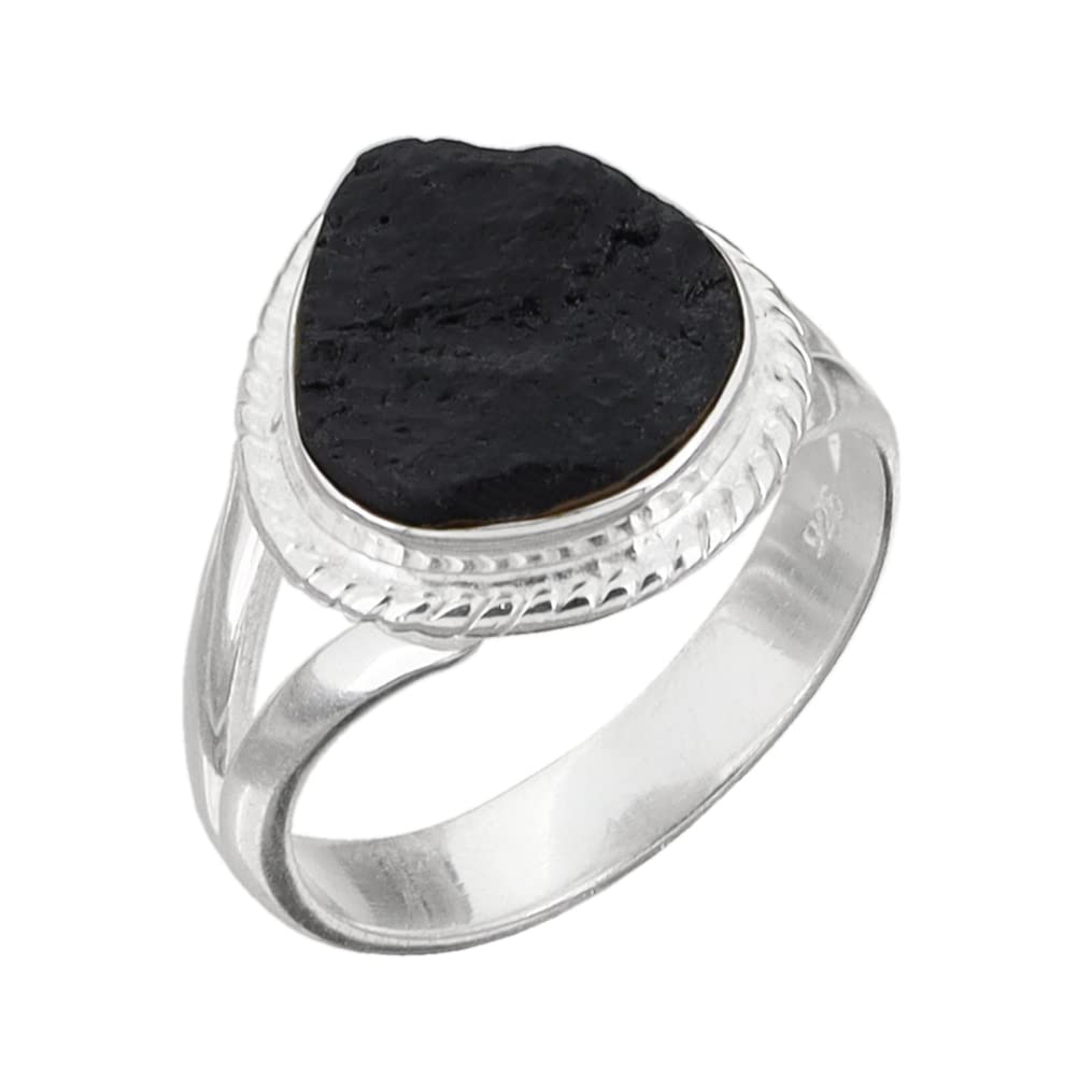 Black Tourmaline Ring | Raw Black Tourmaline Silver Ring | October Birthstone | Genuine Rough Tourmaline Handmade Ring | Sterling Silver 925 (9)