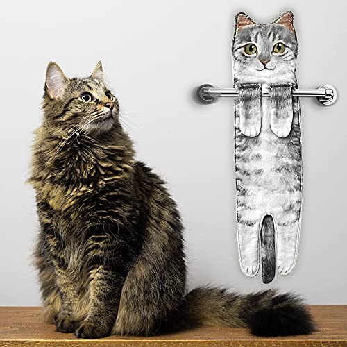 Cat Funny Hand Towels for Bathroom Kitchen - Cute Decorative Cat Decor Hanging Washcloths Face Towels Super Absorbent Soft - Mothers Day Easter House Warming Birthday Gifts for Women Cat Lovers