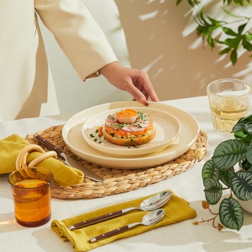 Porcelain 7.4 Inch Dessert Plates Set of 6 - Salad Modern Appetizer Plates - Dishwasher, Microwave, Oven Safe, Smooth Glaze, Scratch Resistant, Beige
