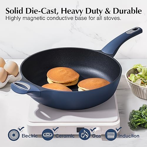 SENSARTE Nonstick Frying Pan, 12 Inch Large Skillet Pan, Induction Cookware, 5Qt Non Stick Saute Pan, Non Toxic Deep Fry Pan, Added Plasma Diamond and Titanium Scratch Resistant, PFOA PFOS APEO Free