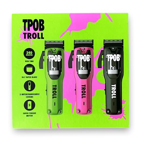 TPOB Troll Professional Barber Clipper 6800 RPM Super Torque Motor with DLC Taper Blade (3 Color Covers)