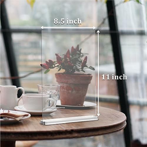 Vlaseo 8.5 x 11 Inch Acrylic Sign Holder Double Sided Clear Menu Vertical T Shape Display Sign Stands for Home, Office, Retail Show Fair, Restaurants, Wedding Reception, Party Decoration-8 Pack