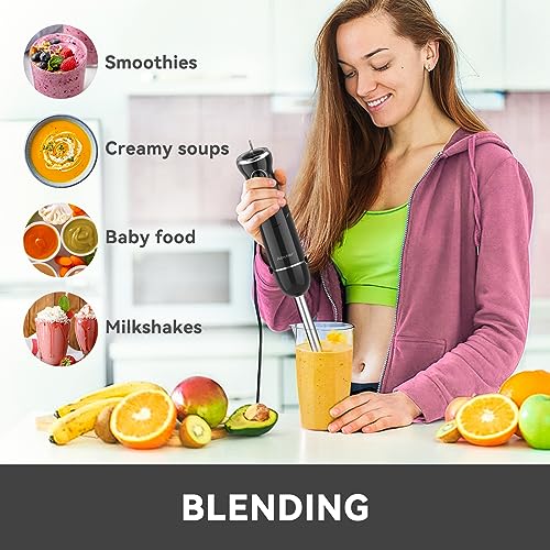 Immersion Blender Handheld, 800W Scratch Resistant Hand Blender, Abuler 5 in 1 Emulsifier Blender Mixer, BPA-Free 12 Speed Stick Blender, Beaker, Chopper, Whisk, Frother, for Soup, Sauce (Black)