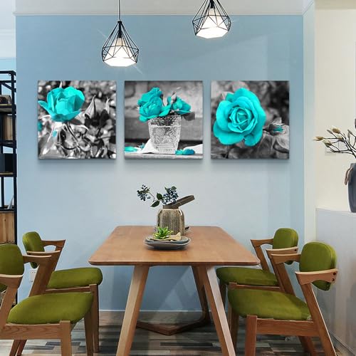 Lapremoly Canvas Wall Decor For Bedroom Wall Art For Living Room Black And White Wall Paintings Blue Rose Pictures Watercolor Canvas Prints Ready To Hang Room For Girls Home Decoration 3 Piece