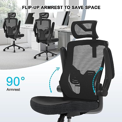 𝑯𝑶𝑴𝑬 𝑶𝑭𝑭𝑰𝑪𝑬 𝑪𝑯𝑨𝑰𝑹, Ergonomic Mesh Desk Chair, High Back Computer Chair- Adjustable Headrest with Flip-Up Arms, Lumbar Support, Swivel Executive Task Chair (Modern, White)