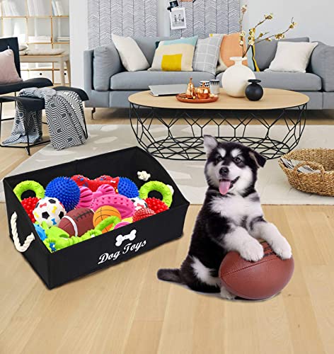Morezi Large dog toy bin puppy shallow toy baskets dog toy storage perfect for living room playroom closet home organization - Black