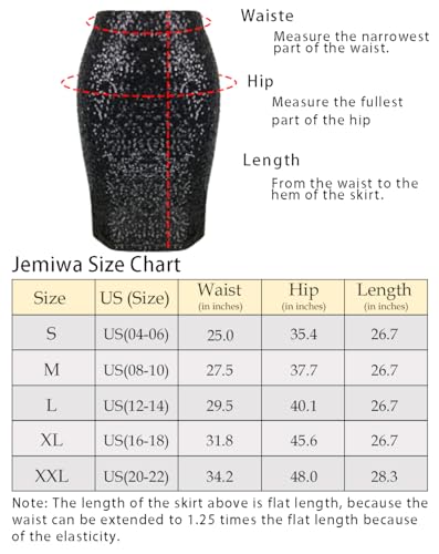 Jemiwa Women's Sequin Skirt Midi Stretchy Bodycon High Waist Glitter Pencil Skirt Party Cocktail Dress (as1, Numeric, Numeric_4, Numeric_6, Regular, Regular, Black-Gold)