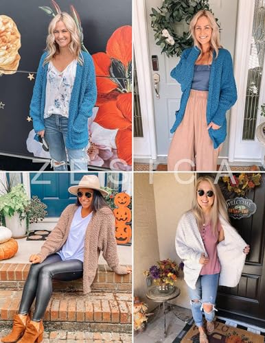 ZESICA Women's 2024 Fall Winter Popcorn Long Sleeve Open Front Chunky Knit Oversized Cardigan Sweater Coat,Orange,Large