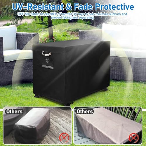 QH.HOME Fire Pit Cover Rectangular Super Waterproof 42" L x 24" W x 24" H, UPF 50+ Outdoor Fire Pit Table Cover 600D Strong Tear Resistant and Fading Resistant for Rectangular Fire Pit - Black