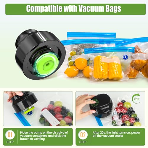 Electric Mason Jar Vacuum Sealer Kit, Jar Vacuum Sealer for Canning Jars - 3 in 1 Vacuum Sealer Compatible with Wide & Regular Mason Jars/Vacuum Bags/Seal Containers for Food Storage (Black)