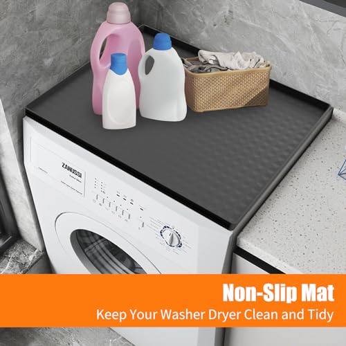 Super-Thick Washer and Dryer Covers for the Top, 23.6" x 19.7" Silicone Rubber Mat, Anti-Slip Waterproof Washing Machine Cover, Washer Dryer Top Protector Mat for Laundry and Kitchen, Black, 1Pack