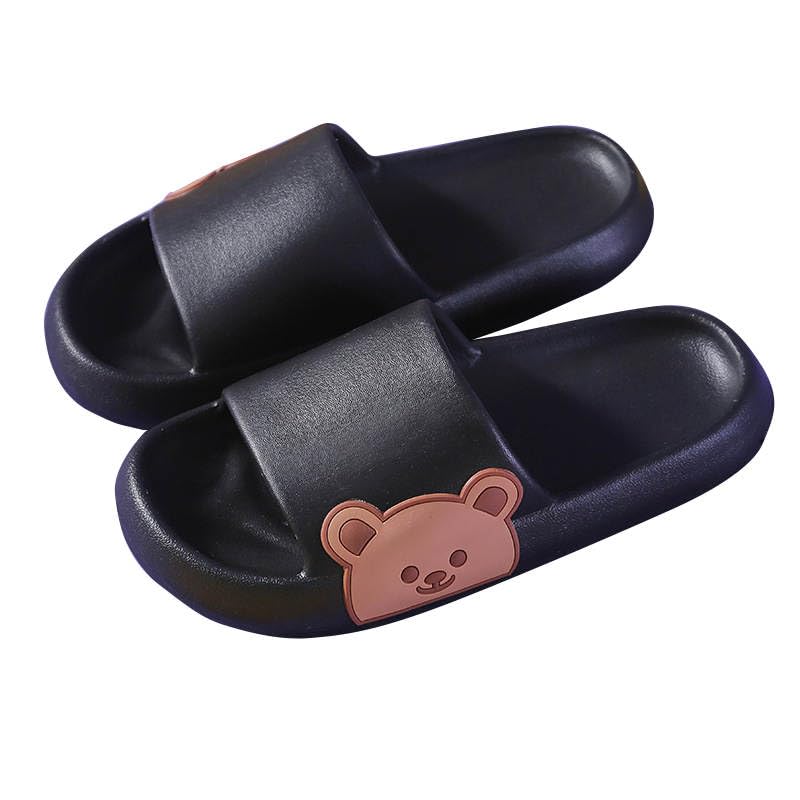 Cloud EVA Slippers With Bear For Women and Men Fluffy Shower Slides House Sandal Soft Light Weight (Black, US Footwear Size System, Adult, Men, Numeric Range, Medium, 4, 5)