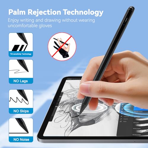 iPad Pro 12.9" 6th/5th/4th Stylus Pencil,1.5mm Palm Rejection Fine Tip Active Pen Compatible with Apple Pencil for iPad Pro 12.9-Inch 6th/5th/4th Gen Stylus for Drawing Sketching Pen Black