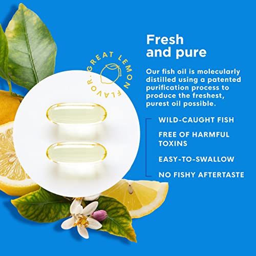 Triglyceride Omega 3 Fish Oil for Dry Eyes, Joint, Heart, and Brain Health - High EPA & DHA Omega-3 Fatty Acids - Lemon Flavor - 60 Softgels - 30 Day Supply