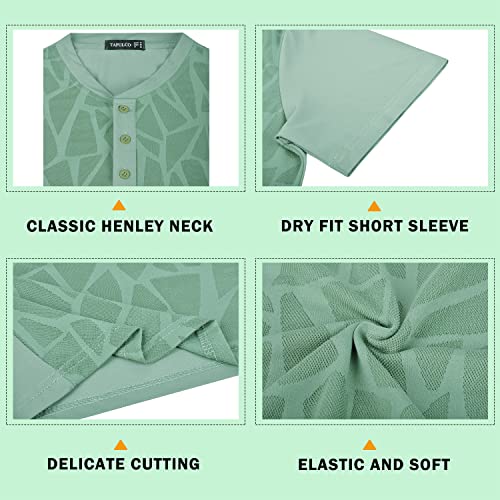 TAPULCO Quick Dry Henley Shirts for Men 3 Button Collarless Short Sleeve Sports Golf Tennis T-Shirt Breathable Soft Lightweight Casual Daily Tops Stripe Teal Medium