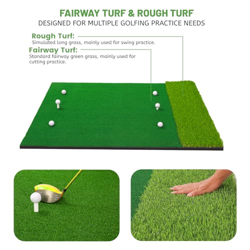 MyVoice Golf Hitting Mat - Pro 5x4ft | Premium Indoor/Outdoor Training Mat for Chipping, Swing, Driving | 2 Grass Turf Options, Thickened Design (21/45mm) | High-Elastic, Non-Slip Base