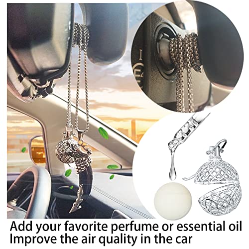 DIANKUZHAN Hollow Ball Pendant Car Essential Oil Diffuser Car Mirror Hanging Accessories Air Diffuser Freshener Perfume Necklace Pendant Aromatherapy Jewelry Ornament Gift For Men Women
