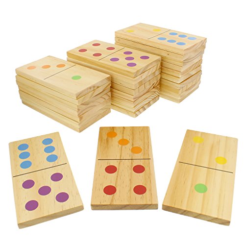 Get Out! Giant Wooden Dominoes 28-Piece Set with Bag – Jumbo Natural Wood & Colored Numbers – Kids Adults Outdoor Games