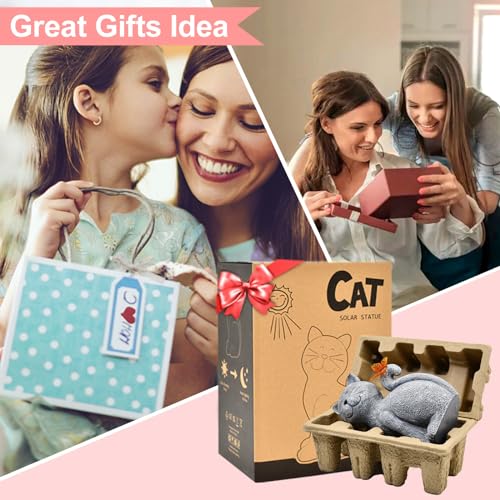 Qeeman Solar Garden Decor Cat Figurine: Sculpture for Outside and Home/Patio/Balcony/Yard Art Lawn Ornaments - Great House Warming Gifts for Women/Grandma