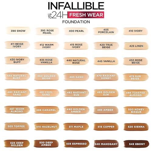 L'Oreal Paris Makeup Infallible Up to 32 Hour Fresh Wear Lightweight Foundation, 510 Hazelnut, 1 Fl Oz, Packaging May Vary