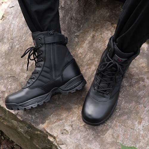 WIDEWAY Men's Military Tactical Work Boots Black Combat Boots for Motorcycle Hiking (Tan, Adult, Men, 13, Numeric, US Footwear Size System, Medium)