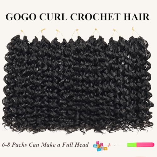 GoGo Curl Crochet Hair 7 Packs Water Wave Crochet Hair for Women 8 Inch Short Curly Crochet Braids Hair Deep Wave Braiding Hair for Boho Braids (8 Inch, 1B)