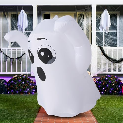 Joiedomi 5 FT Halloween Inflatables Outdoor Decorations, Halloween Decorations Inflatables Ghost with Rotating Colorful LED, Blow Up Ghost with Pumpkin for Halloween Decor, Halloween Lawn Inflatables