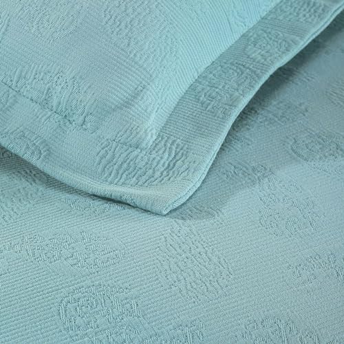 Superior Paisley Jacquard Matelassé , Cotton Bedspread with Matching Shams, Twin, Aqua