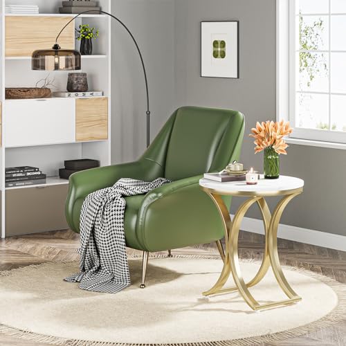 Tribesigns Small Round Sofa Side Table, Faux Marble White and Gold End Table, Contemporary Side Table Bedside Coffee Table (1PCS)