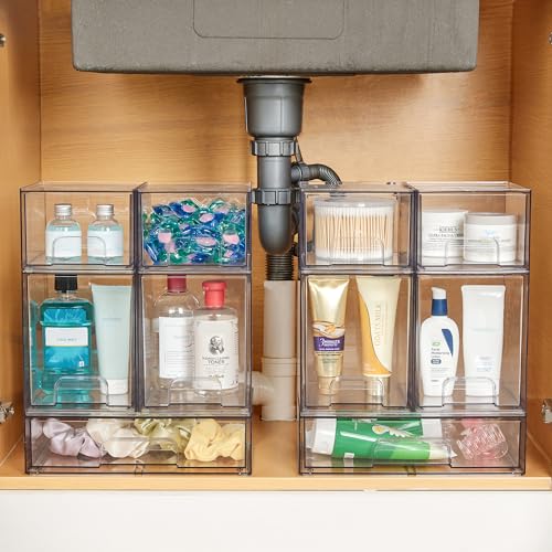 Vtopmart 12''W Clear Stackable Storage Drawers,2 Pack Acrylic Plastic Organizers Bins for Makeup Palettes, Cosmetics, and Beauty Supplies,Ideal for Vanity, Bathroom,Cabinet,Desk Organization