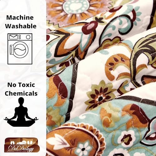 DaDalogy Bohemian Quilted Throw Blanket – Reversible Floral Paisley, Soft for Couch & Bed Throw/Lap Throw– Salmon, Blue, Pink – 50x60 inches
