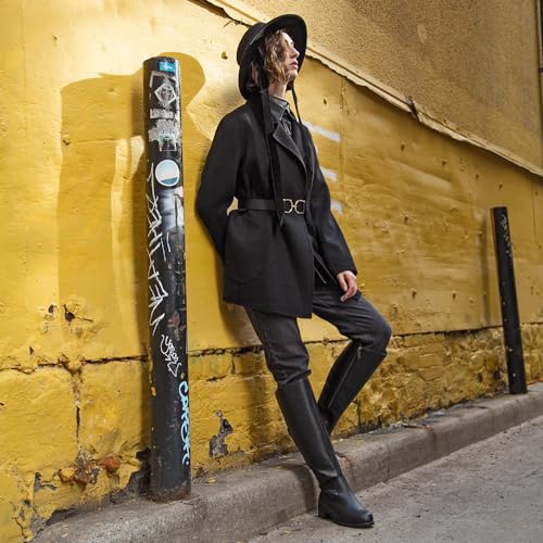 Comfy Moda Black Knee High Boots for Women, Waterproof Leather Winter Boots with Fur Lined, Flurry Size 11