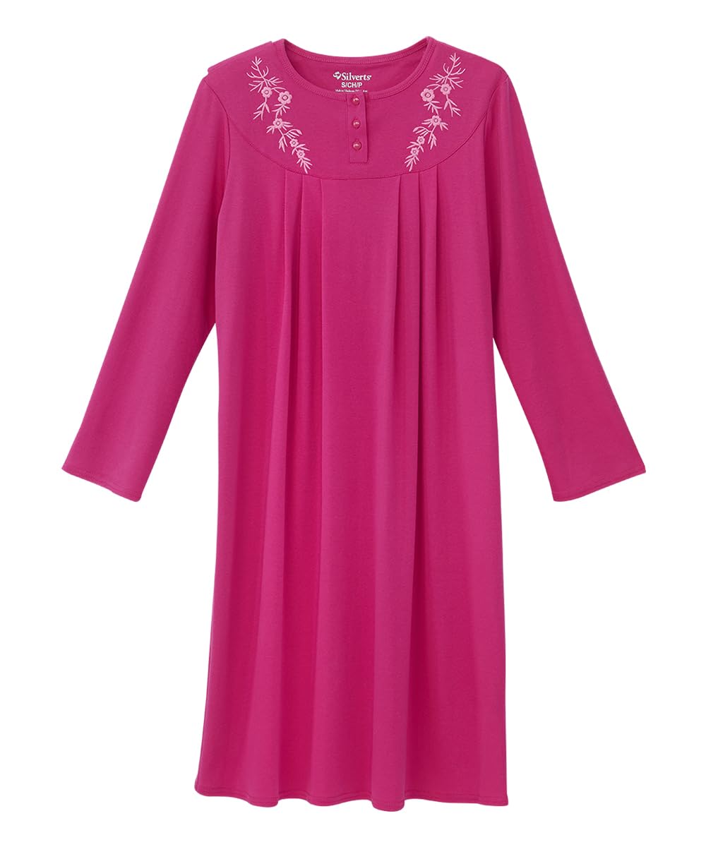 Silverts Hospital Gowns for Women Open Back, Night Gowns for Elderly Women, Adaptive Clothing for Seniors, Hospice Care Supplies, Hospital Robe, Old Lady Dress - Extreme Pink LGE