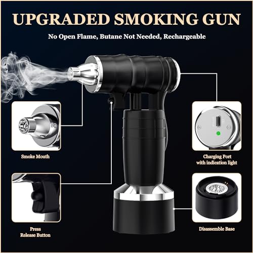 Electric Cocktail Smoker Kit - Rechargeable Whiskey Smoker Kit with Smoking Gun, Old-Fashioned Bourbon Smoker, Cold Smoker, Food Smoke Gun, Smoked Drink infuser, 8 Wood Chips,Butane Not required,Black